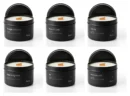 Všech šest vůní svíček Lucera v černých plechovkách 100 g – Midnight Tobacco, Smoked Vanilla, Lady Silk, Italian Bergamot, Noir a Velvet Concrete